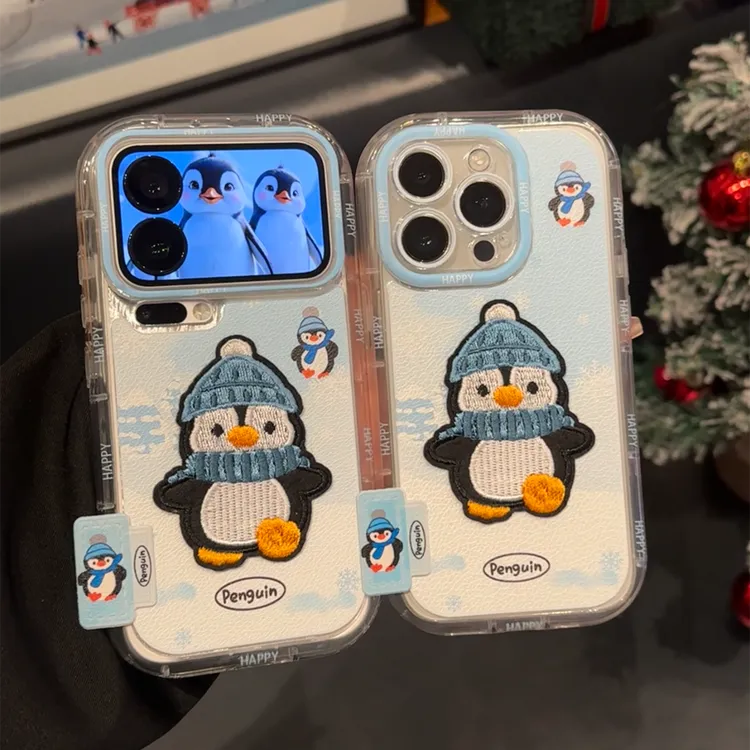 欧克里里雪冬企鹅刺绣标签适用苹果17/16手机壳华为vivoppo小米15