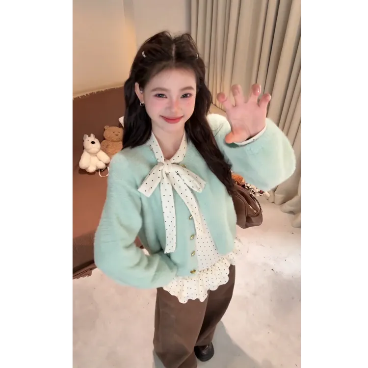 流行一整套2025秋冬新款时尚甜美减龄上衣开衫裤子三件套