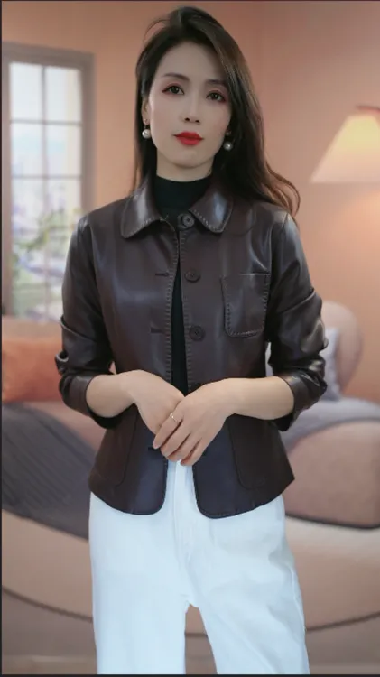 yipinyuxi/依品羽茜海宁正品2025春秋新款休闲气质皮衣外套女