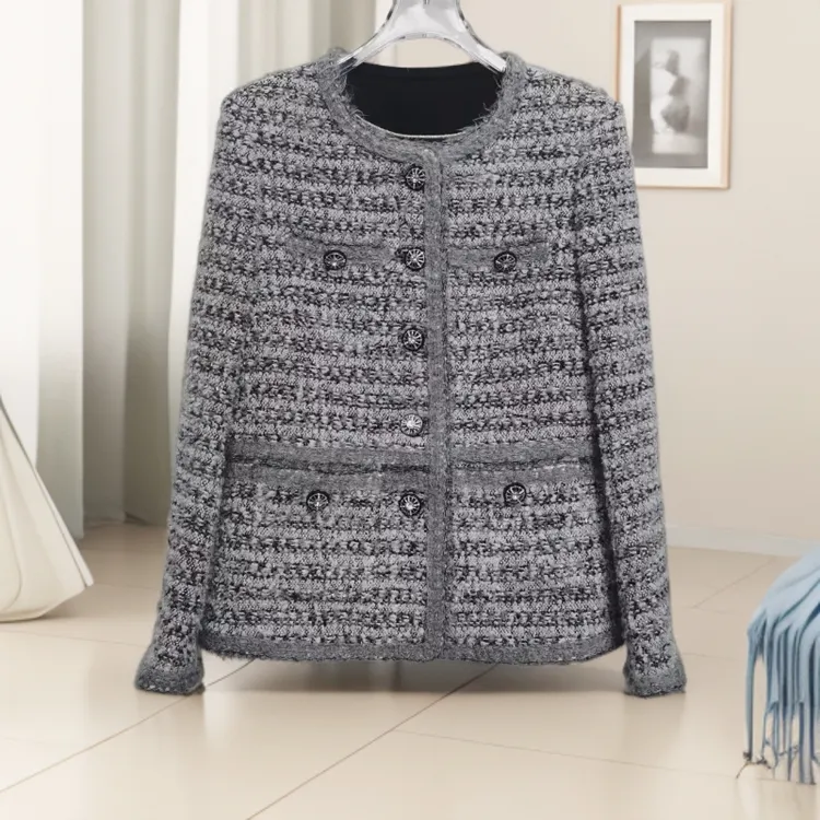 【埃及银灰】秋冬外套小香风气质长袖轻奢短款时尚百搭粗花呢春秋