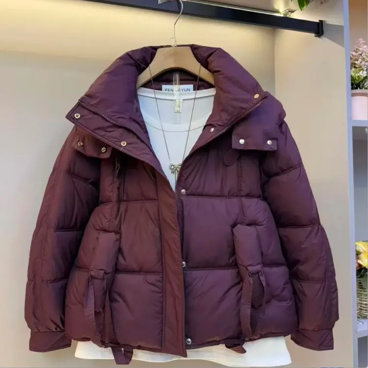 冬季大码新款时尚简约ins风纯色连帽遮肉显瘦高品质棉服外套