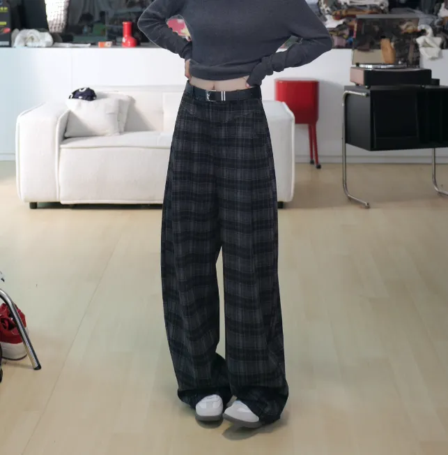 【FLARE SOIL】秋冬格子裤穿搭格纹阔腿裤休闲裤长裤裤子 T4924B