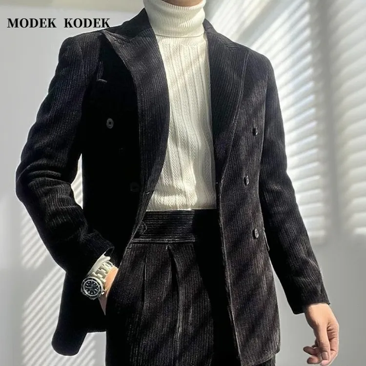 MODEK KODEK秋季新款灯芯绒复古西服高品质潮牌男士休闲西裤套装