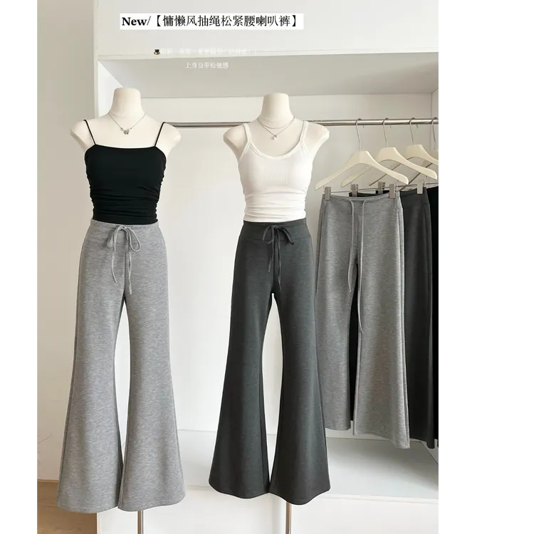 美式深灰色微喇运动裤女2025春秋新款高腰显瘦瑜伽裤直筒喇叭卫裤