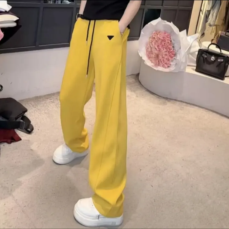 2025早春新款新疆棉透气高腰百搭抽绳刺绣纯色直筒休闲卫裤