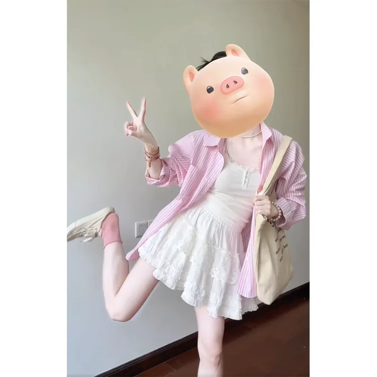 2025新款穿搭女士春季翻领条纹韩版气质薄款衬衫时尚设计感短裙