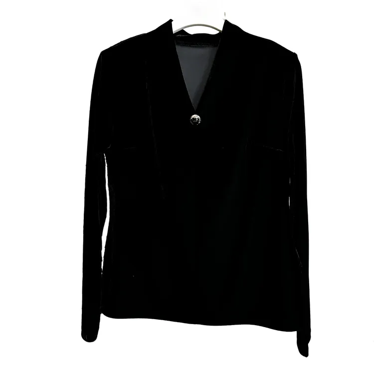 轻奢V领长袖高端丝绒打底衫黑色显瘦女士气质时尚秋冬季百搭上衣