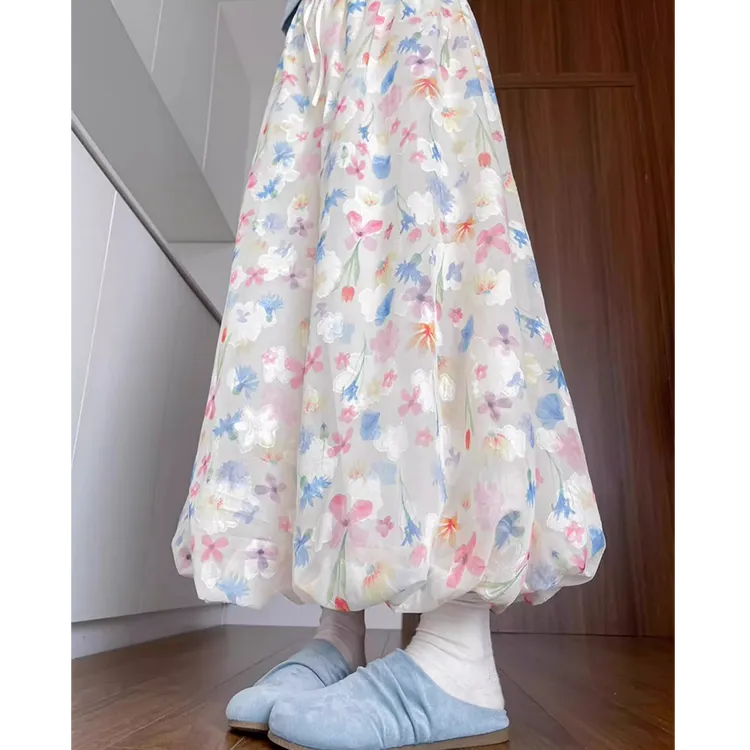 甜美彩色碎花花苞裙裤女2025夏季新款温柔高腰显瘦休闲裙裤5013#