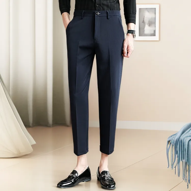 男士夏季薄款西装裤潮流商务上班穿九分西裤直筒长裤子男款休闲裤