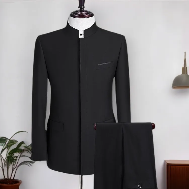 2026年新款男士中山装套装 中年韩版修身款婚庆礼服中式立领西服