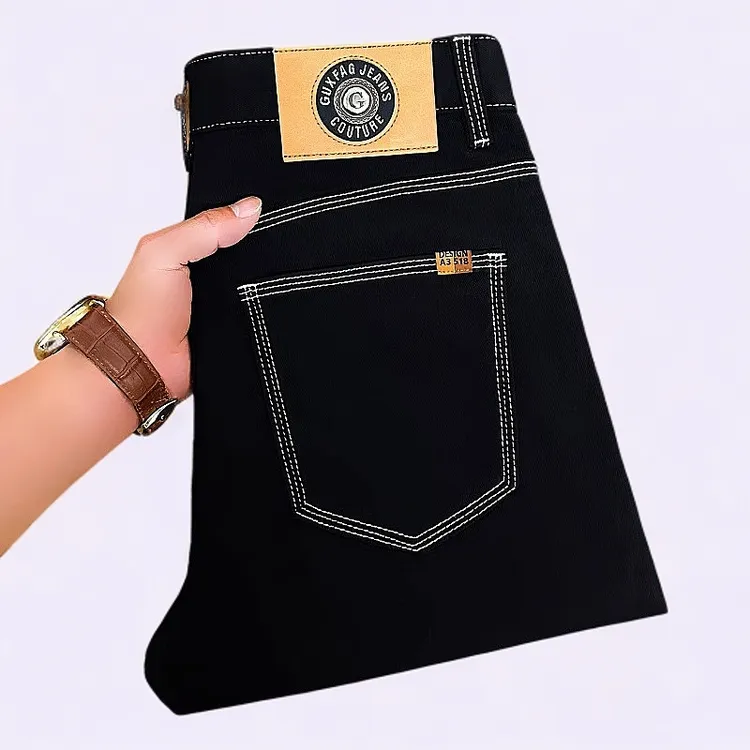 欧货春秋新款高端三本针牛仔裤男士修身弹力莱赛尔休闲裤加绒加厚