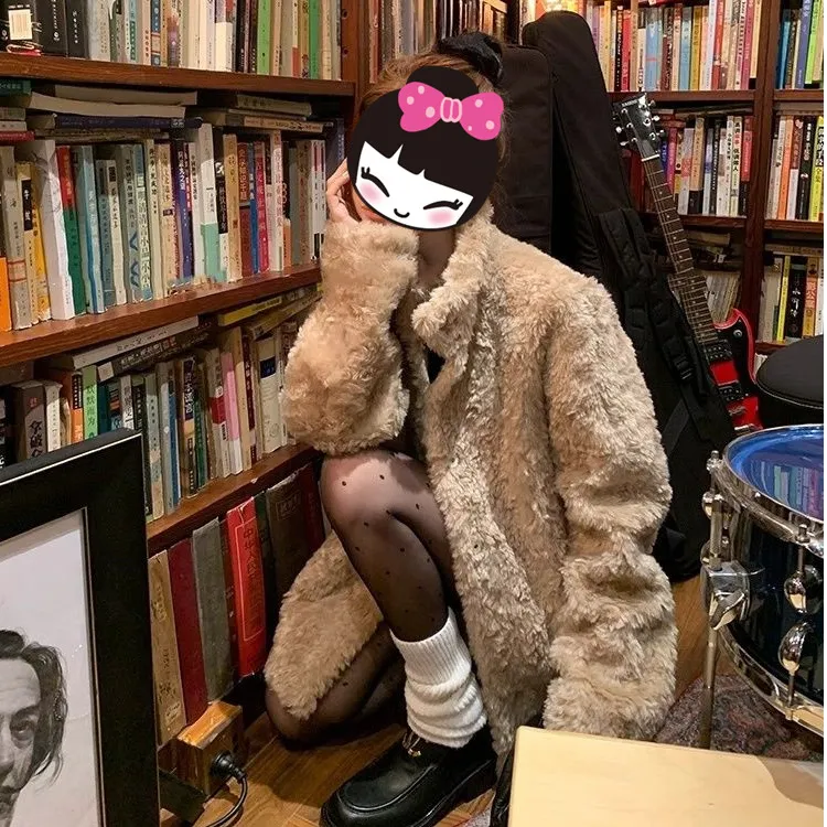 富人区2.0 环保皮毛一体毛毛外套女冬立领加厚宽松中长款毛绒大衣