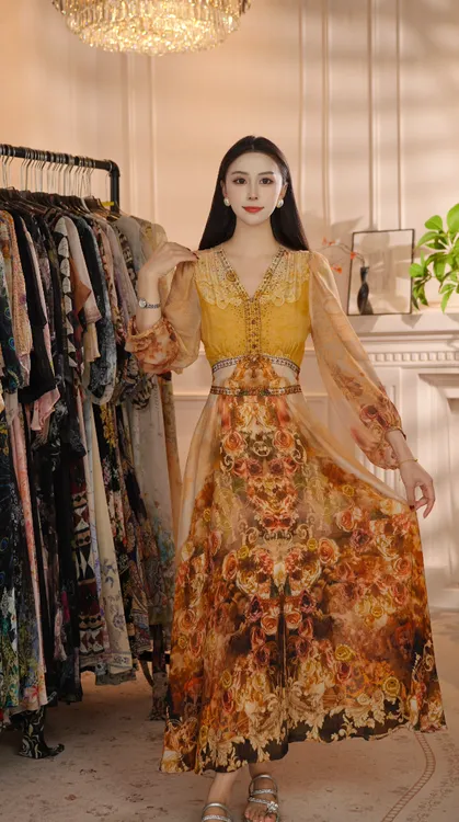 【烈焰玫瑰】25年新款千金风多巴胺收腰长袖裙子高端连衣裙