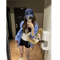 2025早秋新款复古蓝格子衬衫女慵懒宽松百搭长袖衬衣外套中长款