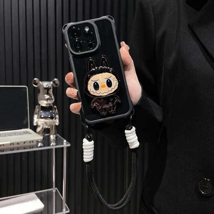 小怪兽支架适用苹果16promax手机壳防摔挂绳华为p70小米可爱