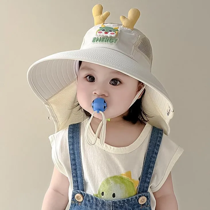 儿童遮阳帽子夏季薄款透气防晒大檐防紫外线披肩帽男女宝宝太阳帽