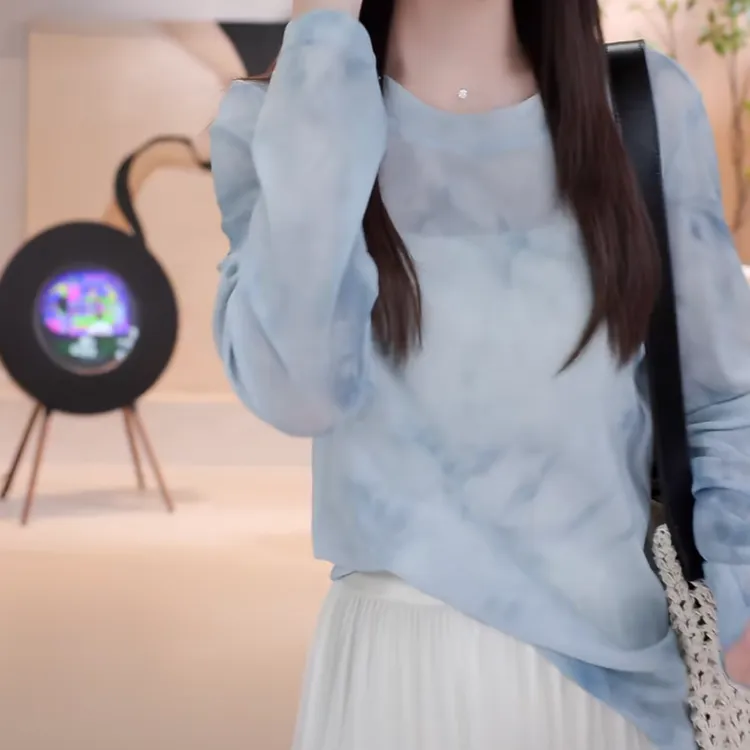 设计感洋气显瘦别致长袖打底罩衫防晒扎染T恤2025新款春夏季上衣