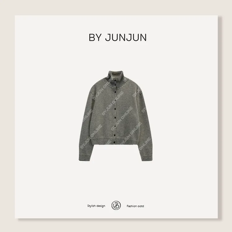 ByJunjun【千层糕】绵羊毛条纹高领针织衫百搭显瘦毛衣开衫