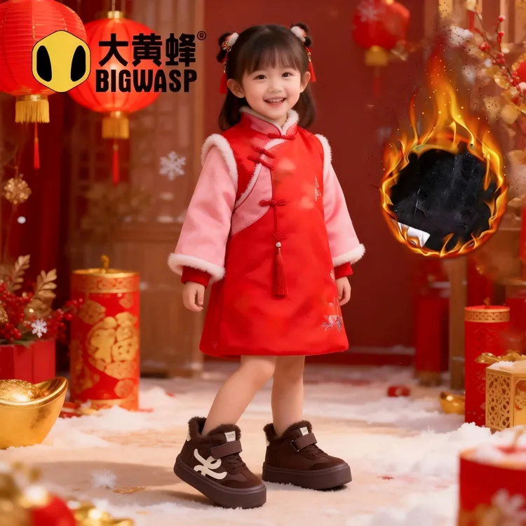 大黄蜂童鞋加绒加厚棉鞋2025冬季新款男女孩户外百搭运动鞋宝宝鞋