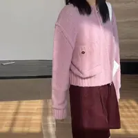 K2260 高级感藕粉圆领拉链开衫上衣短款软糯毛衣外套