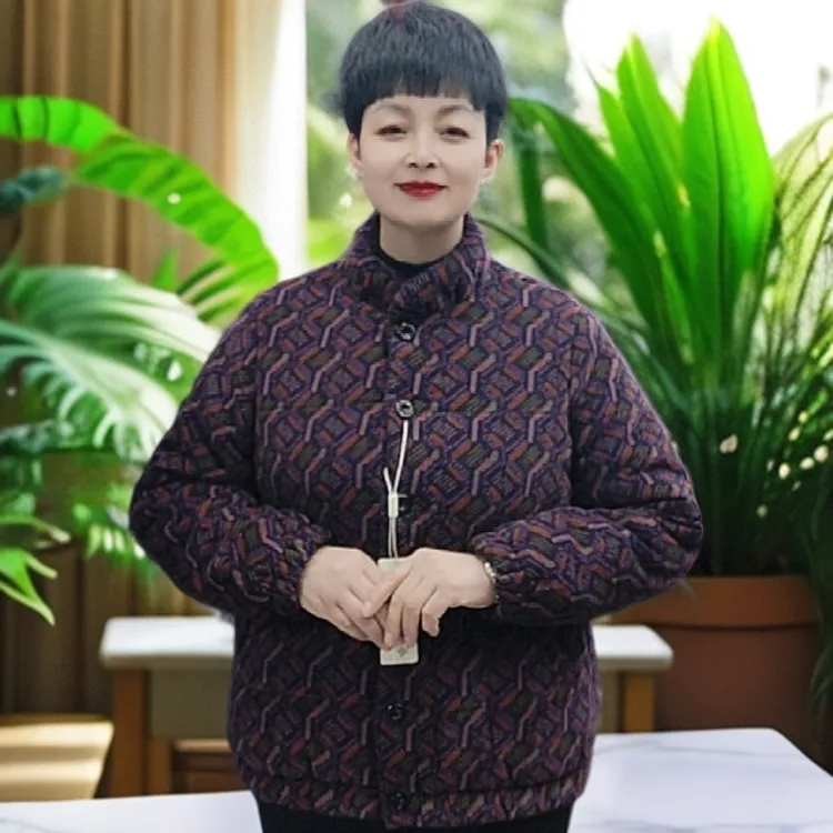 中老年女性立领加绒加厚棉衣宽松保暖奶奶装复古
