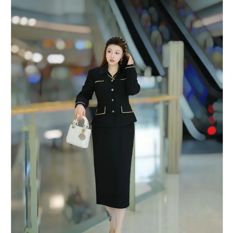 XYD71752/XYD71753秋季气质套装小香风外套连衣裙大码女装两件套