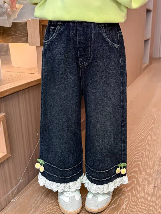 女童牛仔裤春秋季阔腿裤子2025新款女宝宝直筒长裤秋款洋气阔腿裤