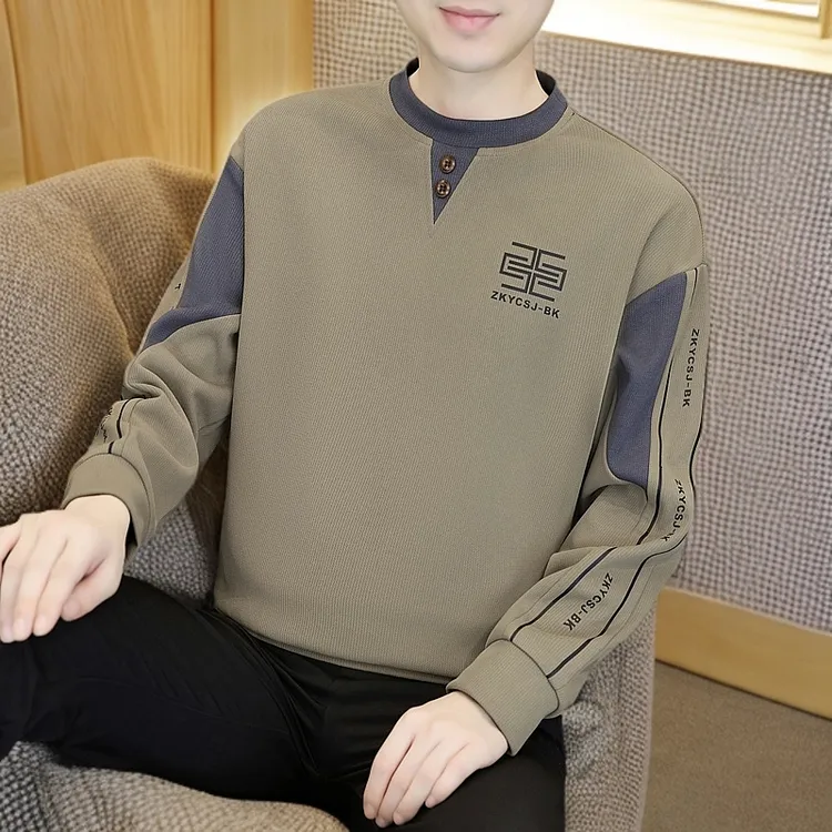 春秋圆领卫衣男士青年潮流高档打底T恤男新款帅气韩版休闲上衣服