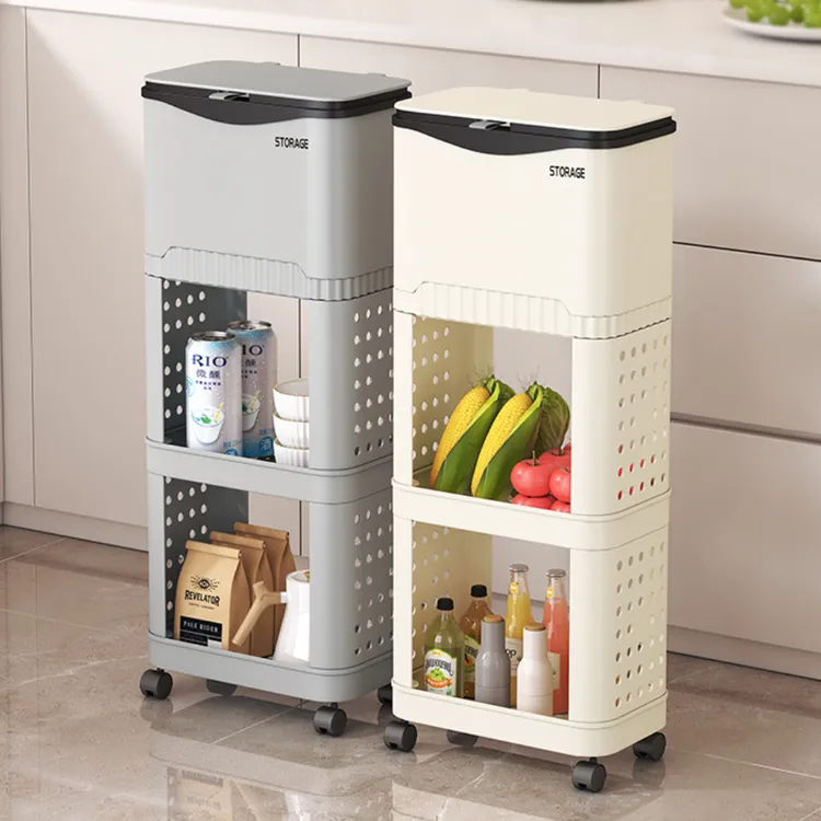 厨房垃圾桶家用2025新高款大容量带盖专用免弯腰双层可移动置物架
