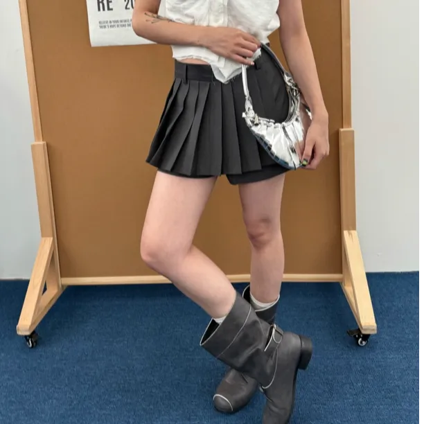 HELLOTANGO《回忆乐章》夏季韩系时髦芭蕾风百褶假两件裙裤85710#