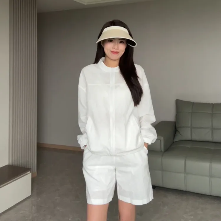 简约|时尚白色外套短裤薄款户外新品宽松百搭长袖休闲套装