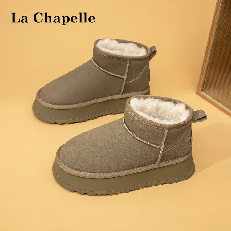 拉夏贝尔时尚雪地靴女冬季新款中筒厚底加绒保暖防滑复古百搭棉鞋