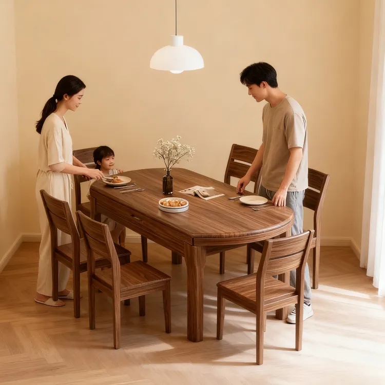 实木餐桌家用伸缩方圆两用客厅餐桌小户型4- 6人家用饭桌简约餐桌
