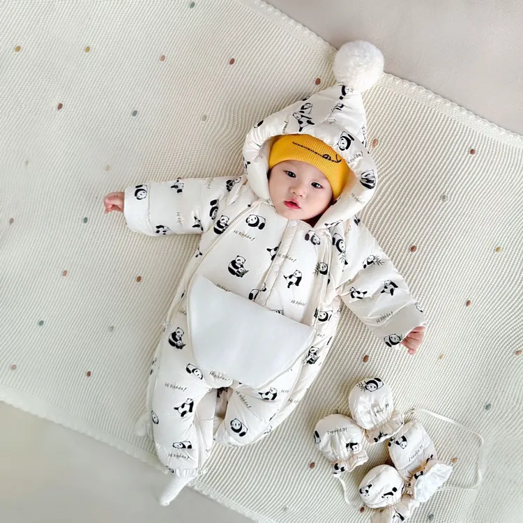 正品婴儿羽绒服连体衣男女宝宝外出服哈衣新生儿冬季加厚抱衣爬服