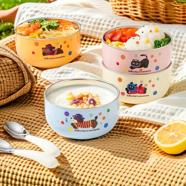 316不锈钢碗宝宝辅食吃饭专用碗304钢儿童防摔米饭碗双层防烫小碗