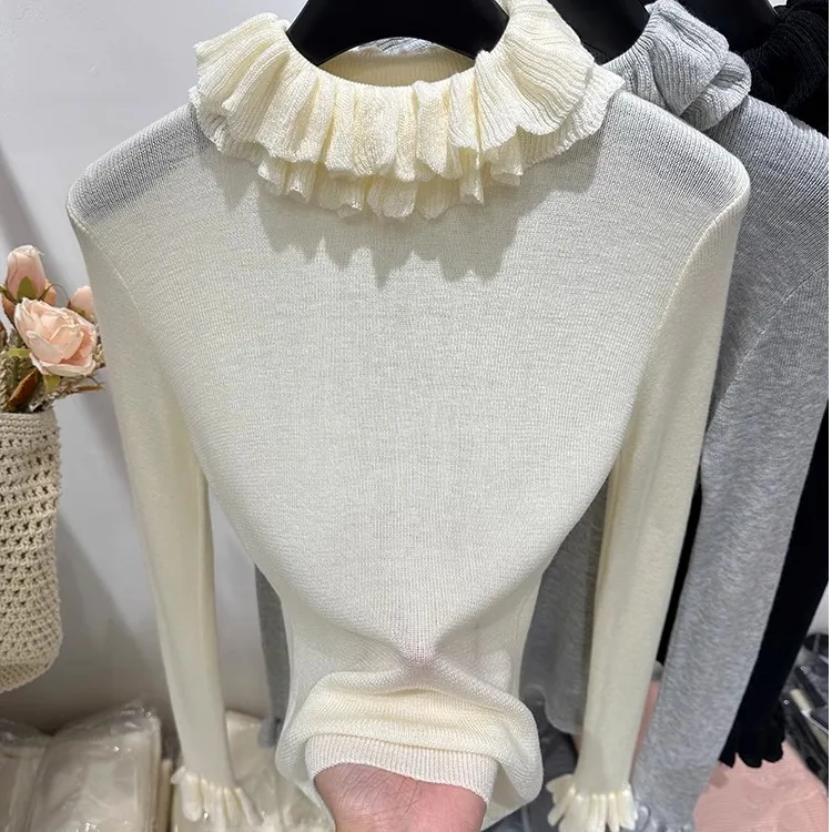 花边领毛衣针织衫女高领打底衫2025春秋新款设计感内搭显瘦高级感