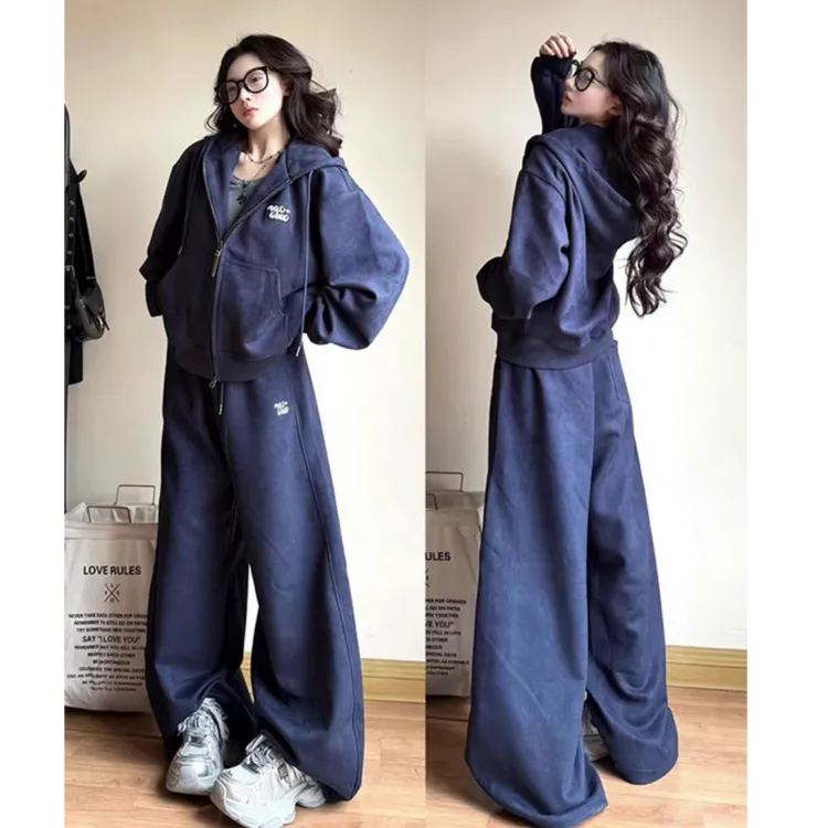 2025早秋穿搭连帽卫衣慵懒风两件套女宽松显瘦阔腿裤韩系套装