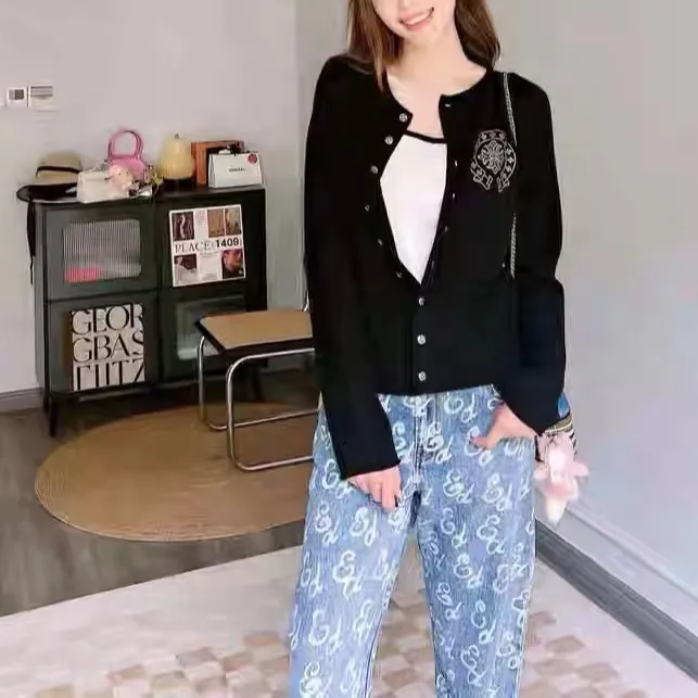 【蜜爷家】秋季水钻十字五金纽扣毛衣开衫9139#