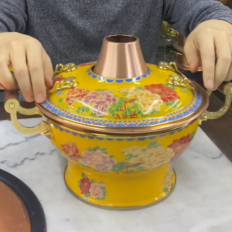 景泰蓝铜火锅电磁炉通用老北京涮羊肉纯铜家用火锅炉珐琅铜锅