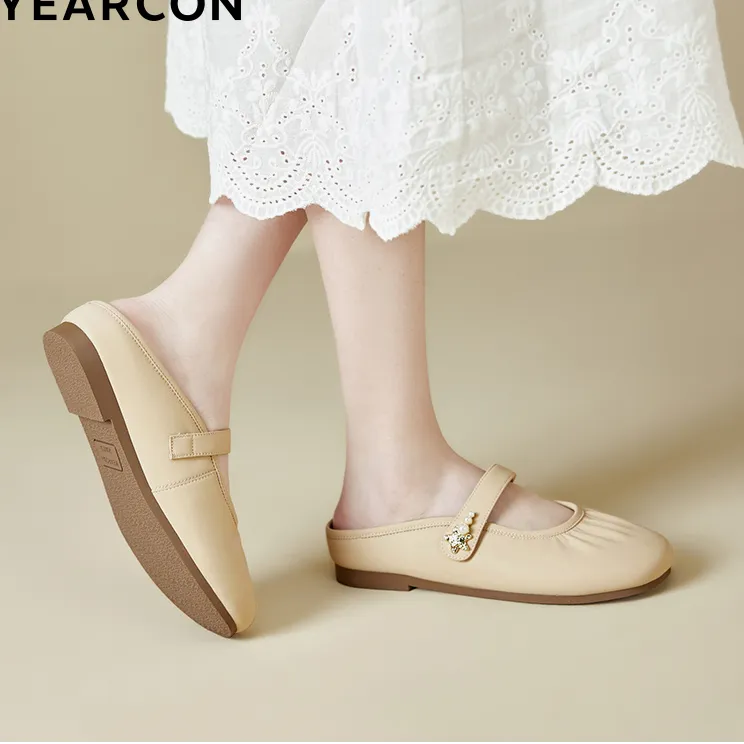 2025低跟包头包头拖纯色玛丽珍鞋圆头平跟软底春季松糕底平底日常