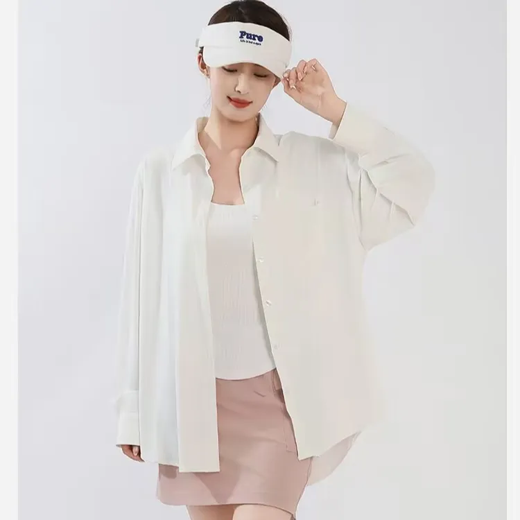 2025春夏新款冰丝锦纶防晒面料女士衬衫透气职业白衬衣春装工作服