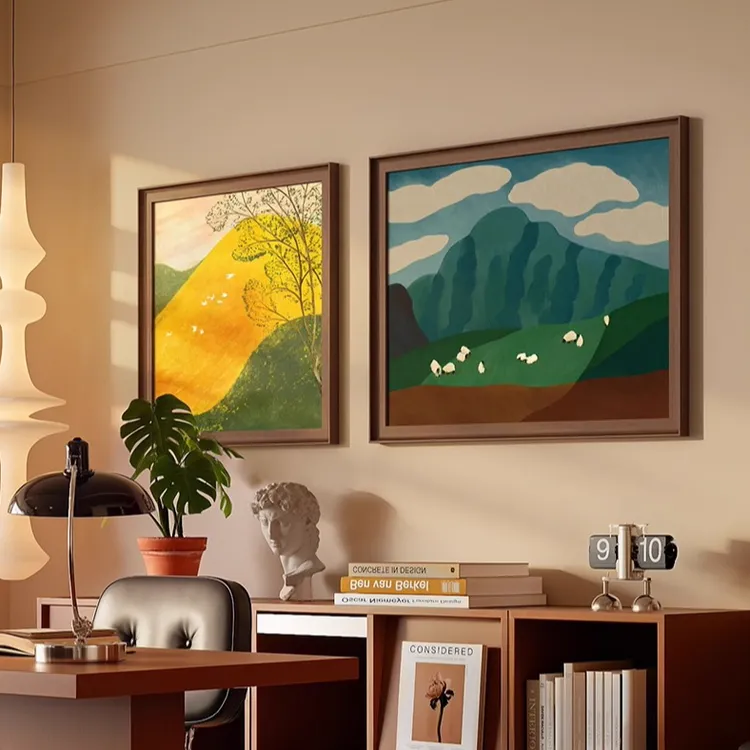 背有靠山绿色法式复古客厅背景墙挂画高档大气沙发装饰画2025新款