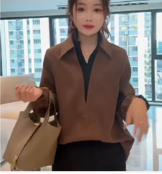 2024冬季新款时尚女装网红高级感休闲爆款上衣假两件佳