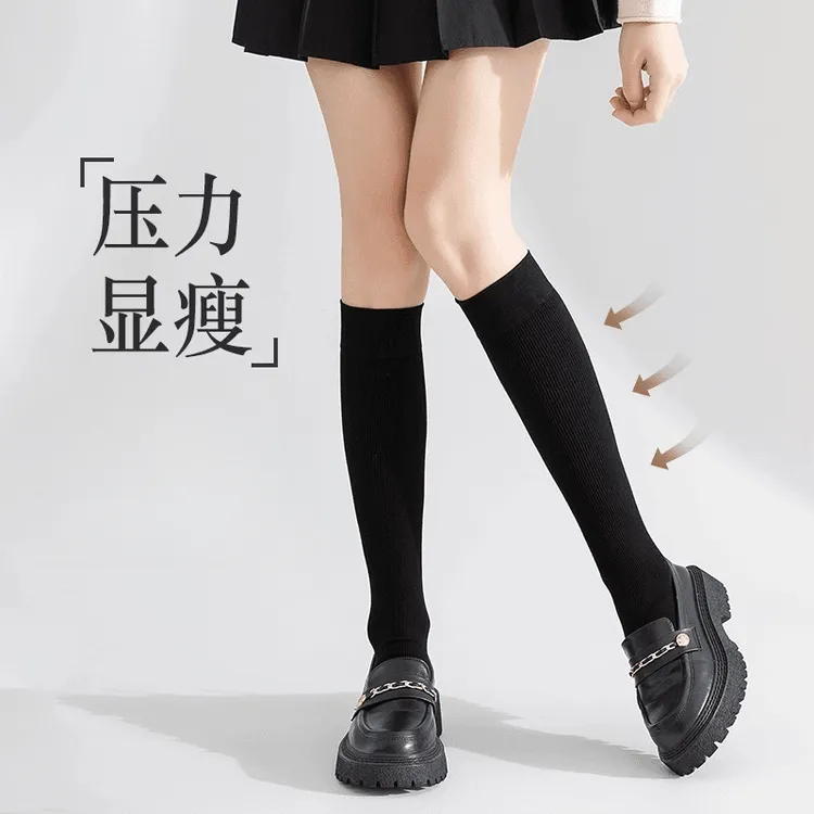 春夏季氛围感小腿袜压力袜打底显瘦显腿直黑色搭配女袜子透气美腿