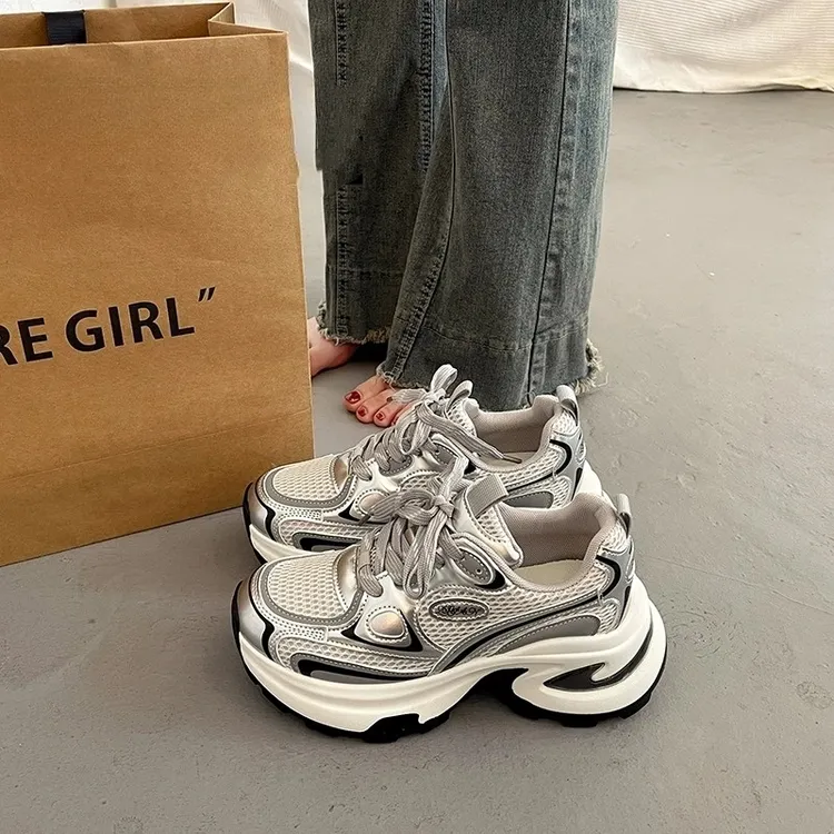 卓诗尼【断码清仓】百搭厚底老爹鞋女增高2025新款超火运动休闲鞋女