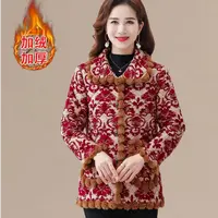 3099-碎花中老年女装翻领纽扣外套时尚加绒保暖妈妈装