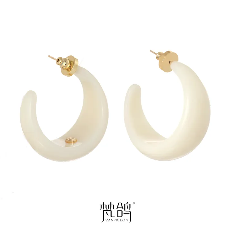 VANPIGEON/梵鸽 黄铜树脂耳饰 玫瑰的故事同款C形米白色耳圈耳环