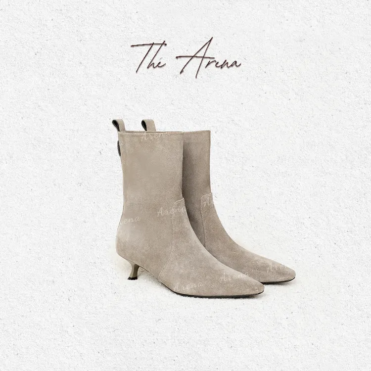 琥珀流光风“时髦精”牛反绒MONILI猫跟羊皮内里踝靴MY002-01