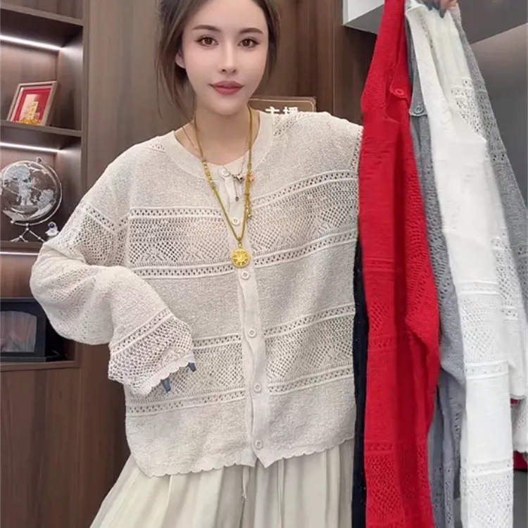 欧货2025夏季新款洋气镂空开衫防晒外套女百搭软糯宽松显瘦上衣潮