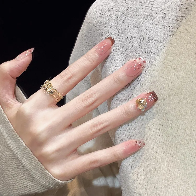 【钻石豹纹】秋季法式溜边裸色纯手工穿戴甲短款百搭显白猫眼美甲